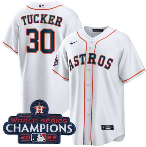 Mens Houston Astros #30 Kyle Tucker White 2022 World Series Champions Home Stitched Baseball Jersey
